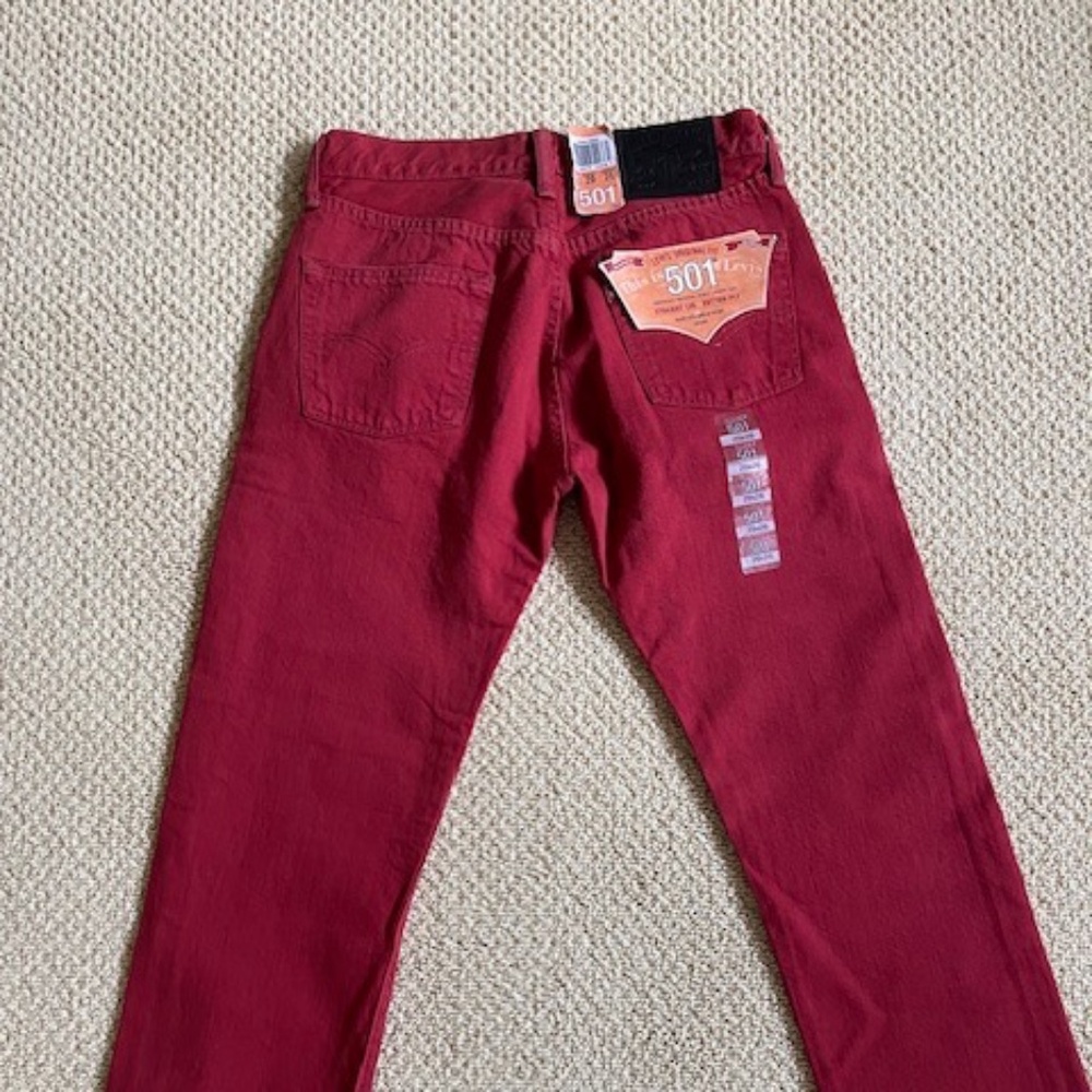 Levi's 501 Jeans 29x26, Red Denim, New w/Tags